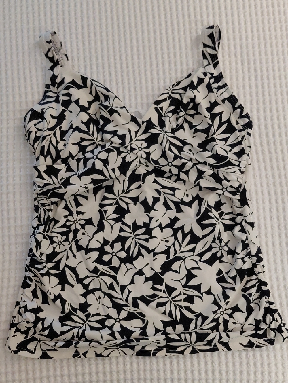 Lands' End Black & White Floral Swim Tankini